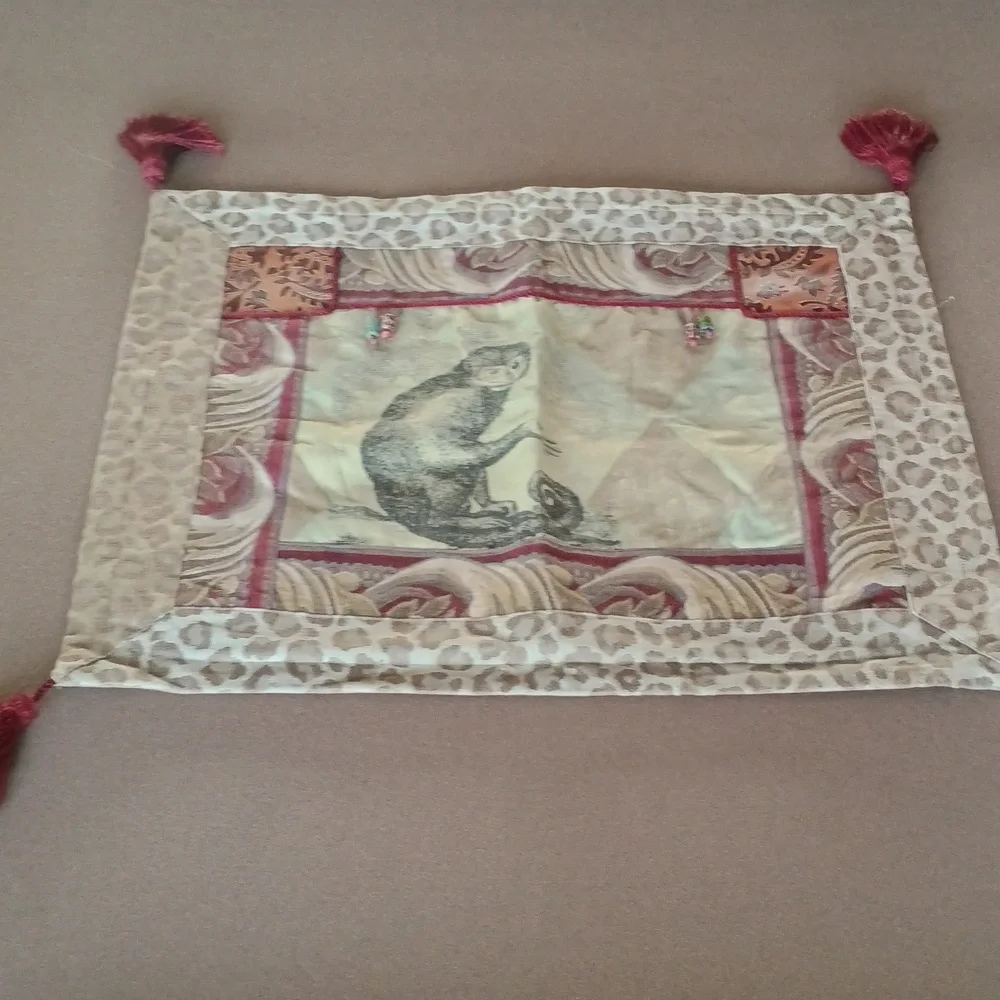 PILLOW SHAMS SET OF TWO WITH MONKEYS AND TASSELS BURGUNDY TAN LEOPARD PRINT